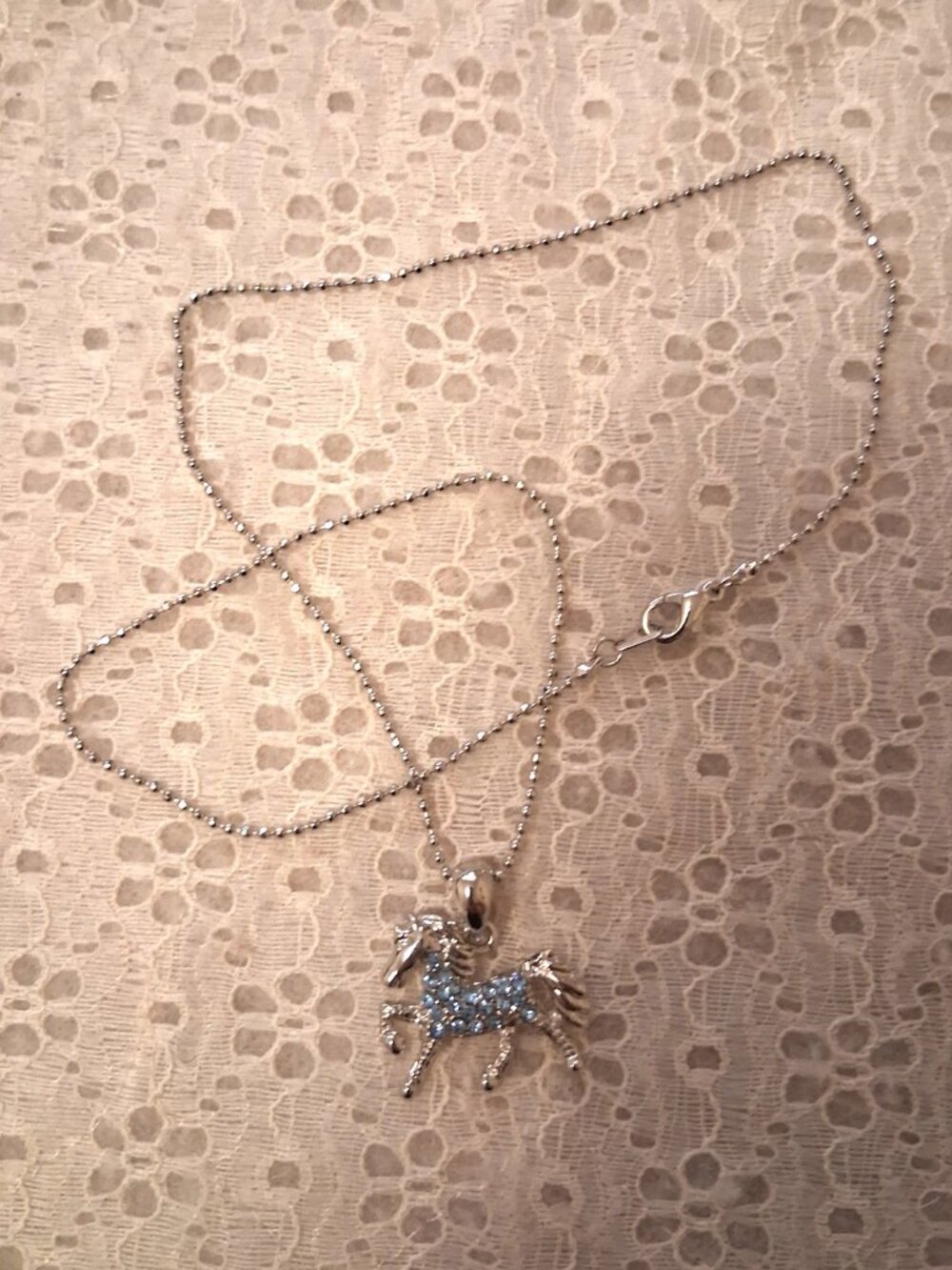 Vintage Artistic Horse Pendant Blue Austrian Crystal Silver-Plated Necklace - Picture 4 of 9